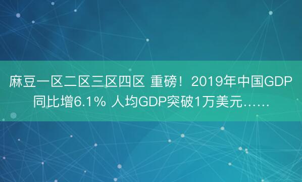 麻豆一区二区三区四区 重磅！2019年中国GDP同比增6.1% 人均GDP突破1万美元……