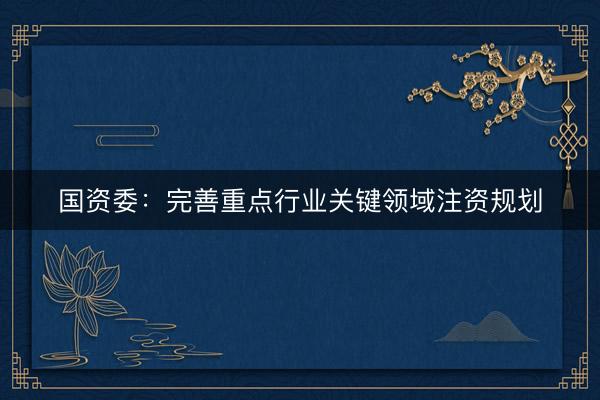 国资委：完善重点行业关键领域注资规划
