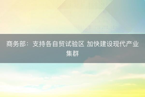 商务部：支持各自贸试验区 加快建设现代产业集群