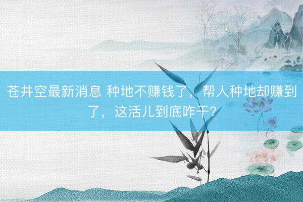 苍井空最新消息 种地不赚钱了，帮人种地却赚到了，这活儿到底咋干？