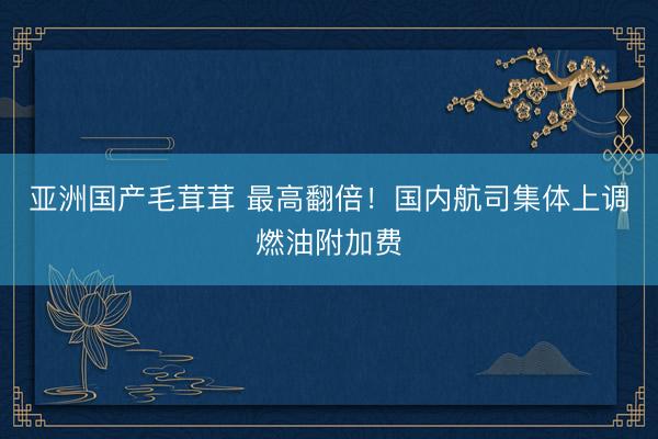 亚洲国产毛茸茸 最高翻倍！国内航司集体上调燃油附加费