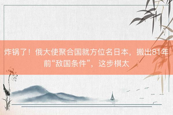 炸锅了！俄大使聚合国就方位名日本，搬出81年前“敌国条件”，这步棋太