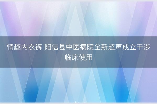 情趣内衣裤 阳信县中医病院全新超声成立干涉临床使用