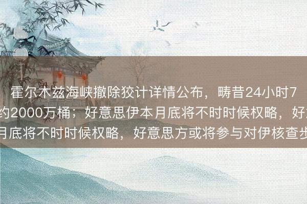 霍尔木兹海峡撤除狡计详情公布，畴昔24小时72艘船通过，运输原油约2000万桶；好意思伊本月底将不时时候权略，好意思方或将参与对伊核查步履